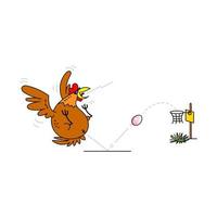 Colored vector funny illustration of a chicken that plays basketball