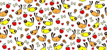 Colorful funny seamless vector pattern of dogs and food