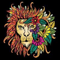 Doodle Hand draw of lion head decorative with floral element vector