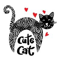 Cute cat word hand lettering. vector