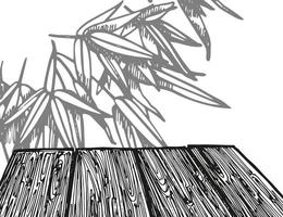 bambú en chino estilo y de madera mesa. aislado en blanco antecedentes. mano dibujado decorativo elemento. vector ilustración.