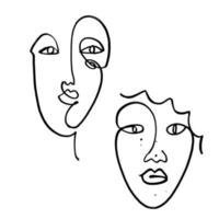 Line drawn black and white trendy face silhouette. Abstract contour. Print for clothes, textile and other. vector