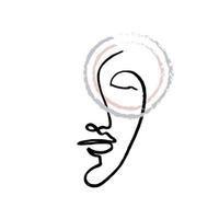 Line drawn black and white trendy face silhouette. Abstract contour. Print for clothes, textile and other. vector