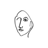 Line drawn black and white trendy face silhouette. Abstract contour. Print for clothes, textile and other. vector