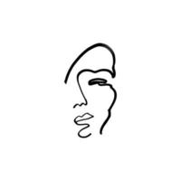 Line drawn black and white trendy face silhouette. Abstract contour. Print for clothes, textile and other. vector