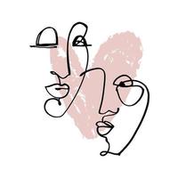 Hand drawing face line art in cubism style. Color print for clothes, textile and other. Vector illustration.