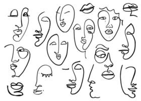 Hand drawing face line art in cubism style. Color print for clothes, textile and other. Vector illustration.