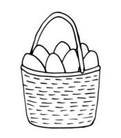 Doodle vector Easter basket with eggs