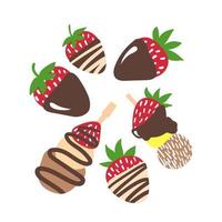 Vector strawberry in chocolate sweets set