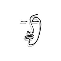 Line drawn black and white trendy face silhouette. Abstract contour. Print for clothes, textile and other. vector