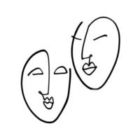 Line drawn black and white trendy face silhouette. Abstract contour. Print for clothes, textile and other. vector