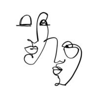 Line drawn black and white trendy face silhouette. Abstract contour. Print for clothes, textile and other. vector