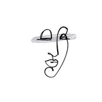 Line drawn black and white trendy face silhouette. Abstract contour. Print for clothes, textile and other. vector