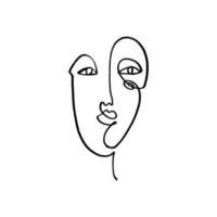 Line drawn black and white trendy face silhouette. Abstract contour. Print for clothes, textile and other. vector