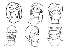 Hand drawing face line art in cubism style. Color print for clothes, textile and other. Vector illustration.