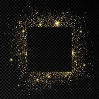 Square frame with golden glitter on dark background. Empty white background. Vector illustration.