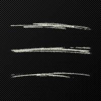 Abstract shiny confetti glittering waves. Set of three hand drawn brush silver strokes on black vector