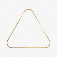 Gold glowing rounded triangle frame isolated on background. Shiny frame with glowing effects. Vector illustration.