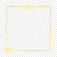 Gold glowing square frame isolated on background. Shiny frame with glowing effects. Vector illustration.