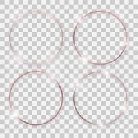 Set of four rose gold shiny round frames with glowing effects and shadows vector