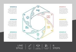 6 steps of hexagon infographic vector design with line concept for marketing. Process infographic can be used for business and marketing.