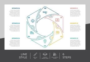 6 steps of hexagon infographic vector design with line concept for marketing. Process infographic can be used for business and marketing.