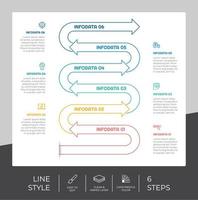 Arrow step infographic vector design with 6 steps colorful style for presentation purpose.Line step infographic can be used for business and marketing