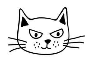 Hand drawn cat muzzle clipart. Cute pet face doodle vector