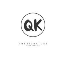 Q K QK Initial letter handwriting and  signature logo. A concept handwriting initial logo with template element. vector