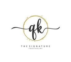 Q K QK Initial letter handwriting and  signature logo. A concept handwriting initial logo with template element. vector