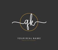 Q K QK Initial letter handwriting and  signature logo. A concept handwriting initial logo with template element. vector