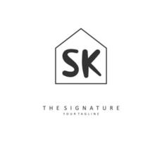 S K SK Initial letter handwriting and  signature logo. A concept handwriting initial logo with template element. vector