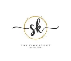 S K SK Initial letter handwriting and  signature logo. A concept handwriting initial logo with template element. vector