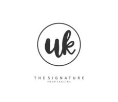 U K UK Initial letter handwriting and  signature logo. A concept handwriting initial logo with template element. vector
