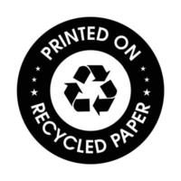 'printed on recycled' paper vector icon. black in color