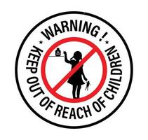 'warning, keep out of reach of children' vector icon, black in color