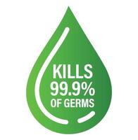 kills 99.9 percent of germs vector icon with drop symbol, healthcare abstract