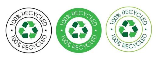 100 percent recycled vector icon set, green in color