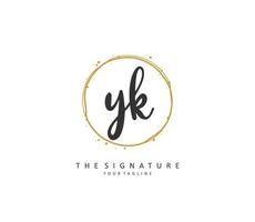 Y K YK Initial letter handwriting and  signature logo. A concept handwriting initial logo with template element. vector