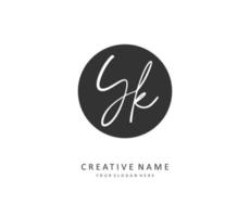 Y K YK Initial letter handwriting and  signature logo. A concept handwriting initial logo with template element. vector