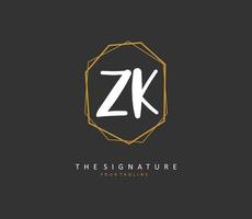 Z K ZK Initial letter handwriting and  signature logo. A concept handwriting initial logo with template element. vector