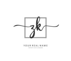 Z K ZK Initial letter handwriting and  signature logo. A concept handwriting initial logo with template element. vector