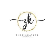 Z K ZK Initial letter handwriting and  signature logo. A concept handwriting initial logo with template element. vector