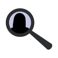 Search icon with female avatar. Symbol with magnifying glass vector