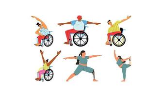 Disabled people set. Disabled people in different situations. Flat vector illustration