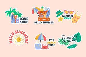 Summer set of doodle badge label design with lettering vector