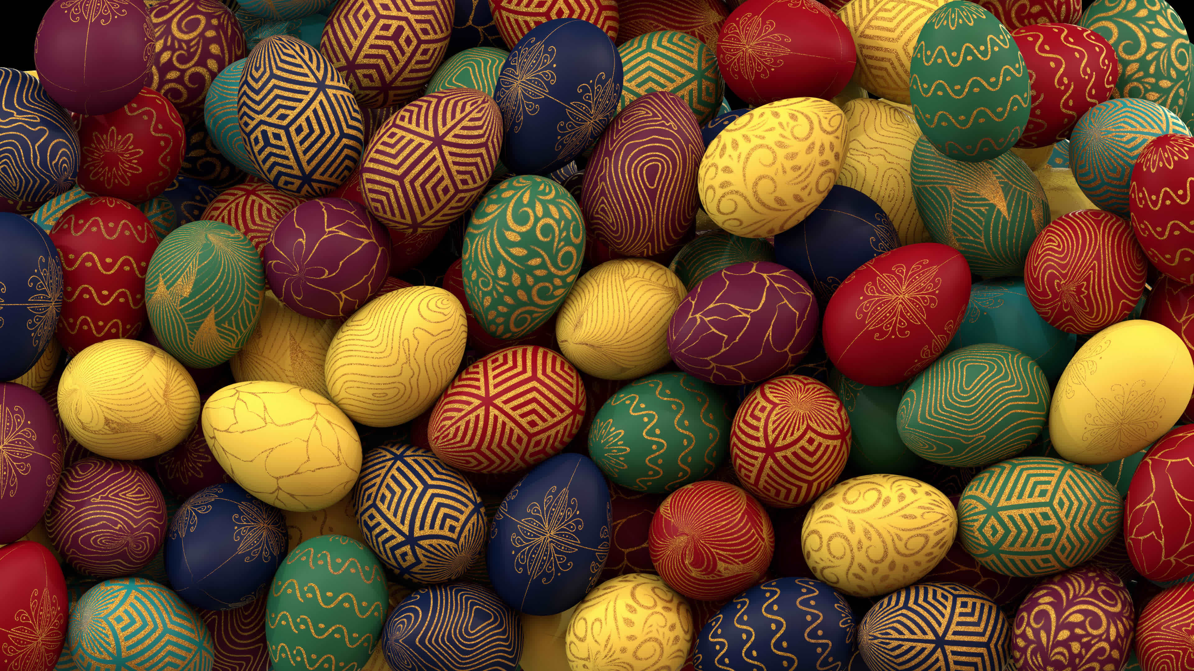 Multi color with gold patterns Easter egg falling transition