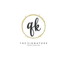 Q K QK Initial letter handwriting and  signature logo. A concept handwriting initial logo with template element. vector