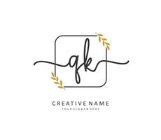 Q K QK Initial letter handwriting and  signature logo. A concept handwriting initial logo with template element. vector