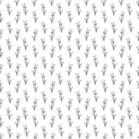 Seamless pattern with flower character in the shape of an oval. Doodle black and white vector illustration.